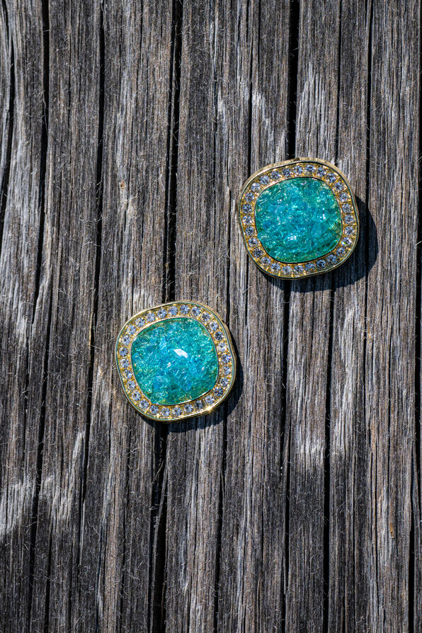 Crushed Gemstone Stud Earrings, Turquoise, original image number 1